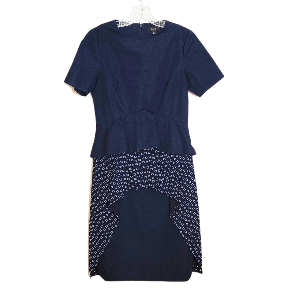 COS Navy Peplum Dress Eyelet Short Sleeve Size 4